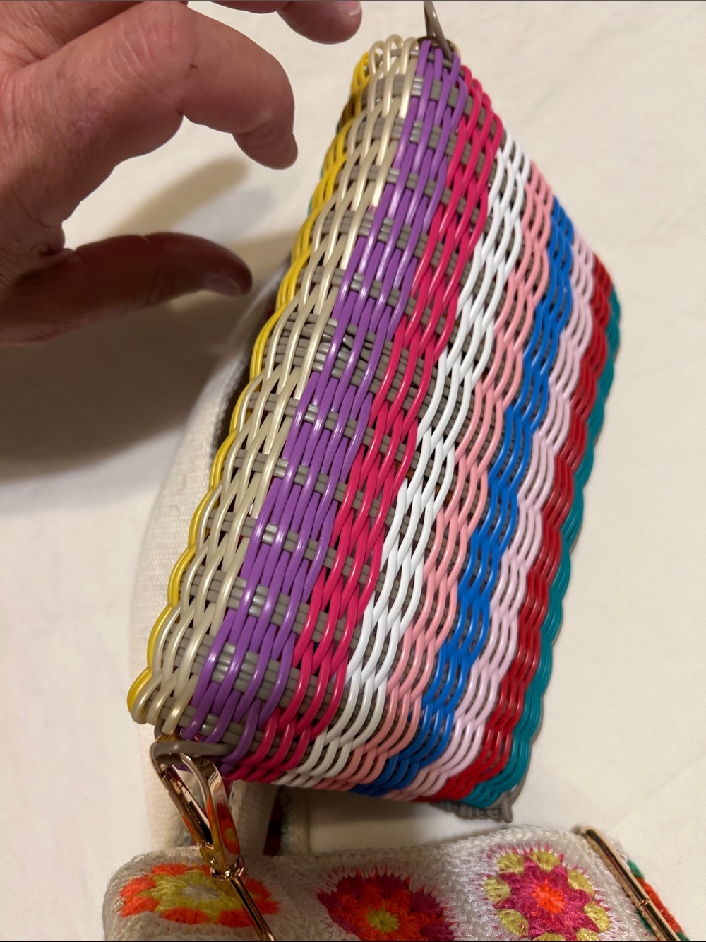 The Lilley Line Multicolor Wicker Crossbody Bag with Embroidered Strap - Picture 6 of 12